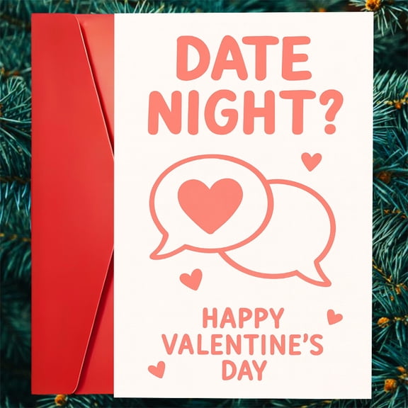 Valentine's Day Card - "Date Night?" Fun Design with Heart Graphics  Blank Inside, Envelope Included  Perfect Romantic Gift for Loved Ones