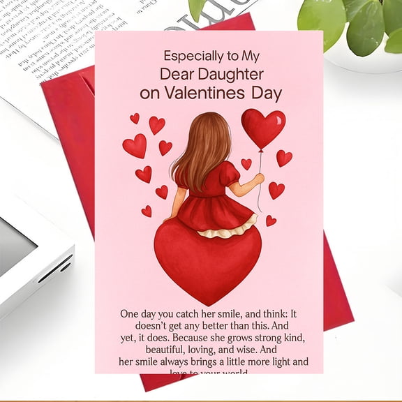Valentine's Day Card for Daughter Heartfelt Message with Adorable Girl Illustration Blank Inside for Personal Touch Perfect Gift for Daughters on Valentines Day