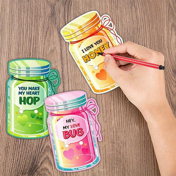 Valentine's Day Card Set with Drift Bottle and Insect Doll, Assorted Greeting Cards for Classroom Gifts, Friendship Card Collection for Children(F)