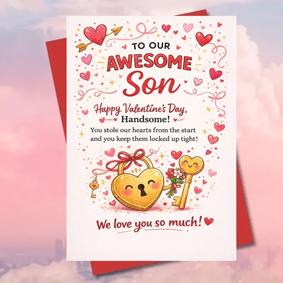 Valentine's Day Card for Son  "To Our Awesome Son" Heart Design  Envelope Included, Sweet Message  Perfect Gift for Valentine's Day, Boys, and Kids