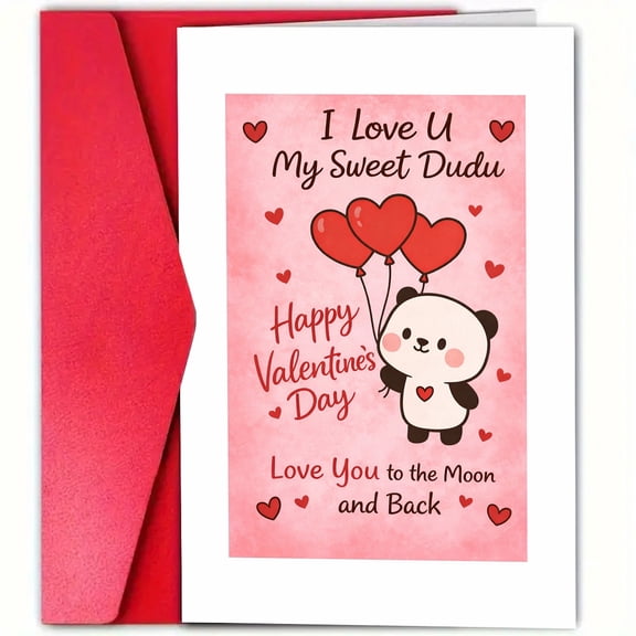 Valentine's Day Card for Sweetheart Cute Panda Design with Love Balloons Envelope Included, Blank Inside Perfect for Romantic Gifts