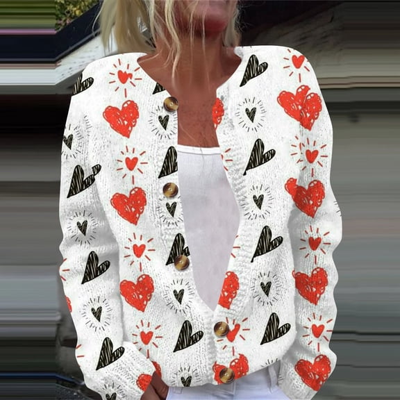 Valentine's Day Cardigans for Women Long Sleeve Plus Size Kimono and Dusters Lightweight Open Front Shrug Cardigan Love Heart print Dressy Casual Coat Jacket