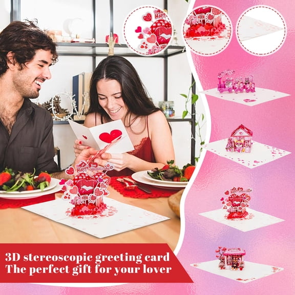 Valentine's Day Cards 2026 3D Pop Up Greeting Card with Envelope Romantic Design for Husband Wife Boyfriend Girlfriend Anniversary Gift Wedding Love Notes