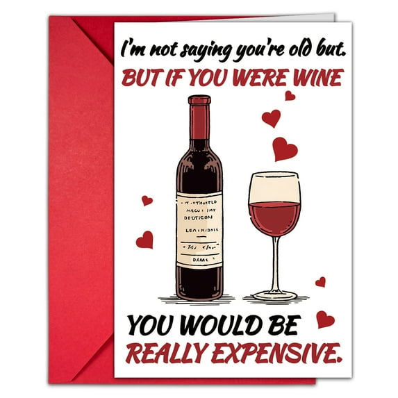 Valentine's Day Cards with Envelopes – Cute Romantic Love Note Set, Blank Greeting Cards with Wine Glass Illustrations, Perfect for Anniversary, Birthday, or Galentine's Day, A