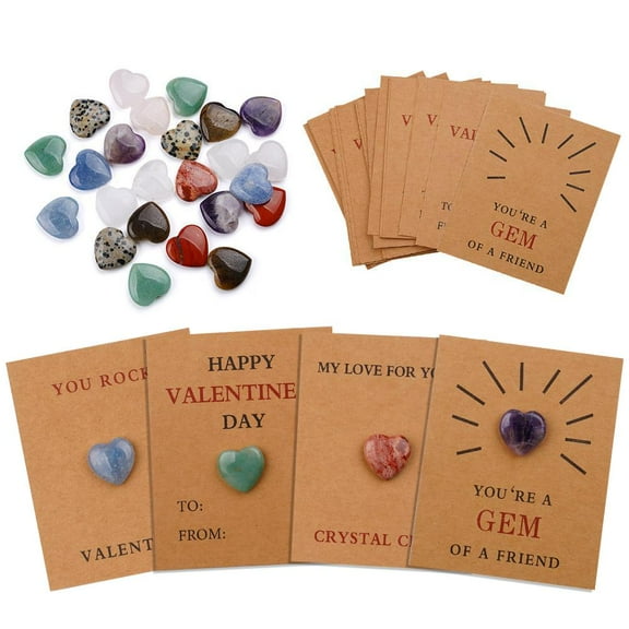 Valentine's Day Cards for Kids, 24 Cards with Heart-Shaped Crystals, Classroom Exchange & Friendship Gifts