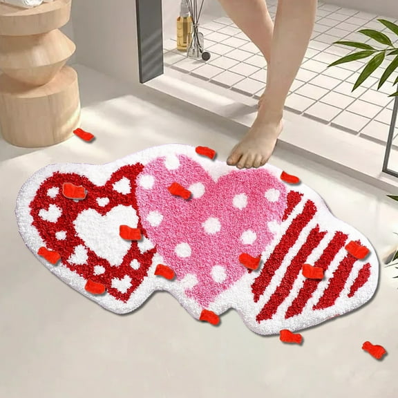 Valentine's Day Carpet Bathroom Rug Love Heart Bath Mat Non Slip Shower Rugs Love Shape Front Door Mat Carpet,Washable Door Mat Welcome Carpet,Valentine's Day Decoration