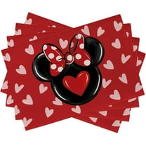 Valentine''s Day Cartoon Mouse Placemats Set of 4, Red Black Love Hearts Polka Dots Bow Holiday Dining Table Place Mats, Anniversary Wedding Kitchen Decor Home Decoration 12 x 18 Inch