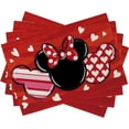 thumbnail image 1 of Valentine''s Day Cartoon Mouse Placemats Set of 4, Red Black Love Hearts Stripes Polka Dot Bow Holiday Dining Table Place Mats, Anniversary Wedding Kitchen Decor Home Decoration 12 x 18 Inch, 1 of 5