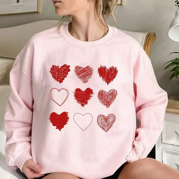 Valentine's Day Casual Womens Sweatshirts Crewneck Long Sleeve Tops Oversized Pullover Sweatshirt for Women