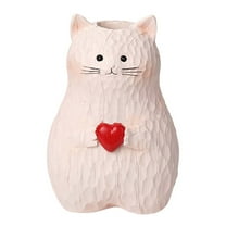 Valentine's Day Cat Holding Heart Vase Resin Cat-Shaped Statue Vase Cartoon Cat Vase Modern Minimalist Heart Vase Home Kitten Decoration for Valentines Mother's Day Bedroom Creative Sculpture