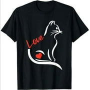 Valentine's Day Cat Love Line Art Adorable Feline Tee