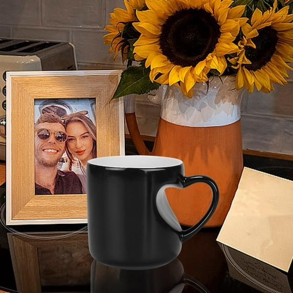 Valentine's Day Ceramic Heart Handle Mugs - Couple Heart to Heart Coffee Cups, Romantic Ceramic Mug Set for Valentine's Gift