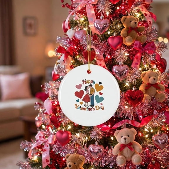 Valentine’s Day Ceramic Heart Ornament | Romantic Home Decor Keepsake | Personalized Photo Bauble | Soft Floral Design | 3.15" Gift Decoration