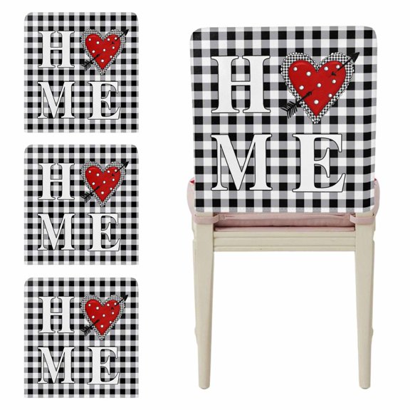 Valentine's Day Chair Back Covers Set of 4, Black White Checkered Red Heart Arrow Modern Stretch Dining Chair Back Slipcovers Removable Seat Cover for Kitchen Restaurant Hotel Cafe