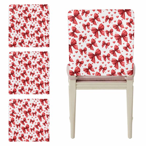 Valentine's Day Chair Back Covers Set of 4, Romantic Red Dots Bowknots Love Heart Stretch Dining Chair Back Slipcovers Removable Seat Cover for Kitchen Restaurant Hotel Cafe