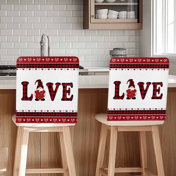 Valentine's Day Chair Covers Set of 1 Love Gnomes Buffalo Plaid Chair Back Covers Stretch Removable Washable Slipcovers Protector for Dining Room Kitchen Party Decor