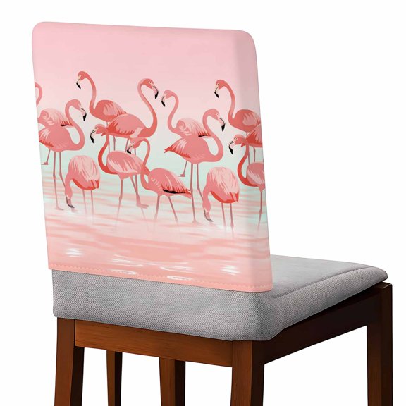 Valentine's Day Chair Covers Set of 1 Pink Flamingo Cartoon Cute Tropical Animals Chair Back Covers Stretch Removable Washable Slipcovers Protector for Dining Room Kitchen Party Decor