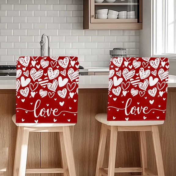 Valentine's Day Chair Covers Set of 4 Love Heart Chair Back Covers Stretch Removable Washable Slipcovers Protector for Dining Room Kitchen Party Decor