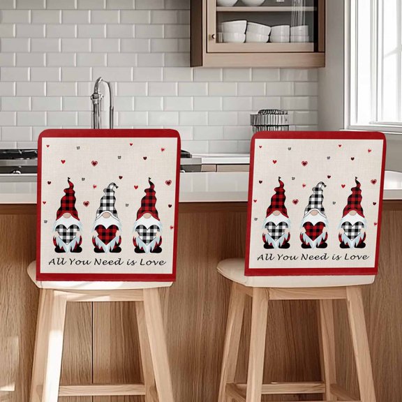 Valentine's Day Chair Covers Set of 6 Buffalo Plaid Gnomes Chair Back Covers Stretch Removable Washable Slipcovers Protector for Dining Room Kitchen Party Decor