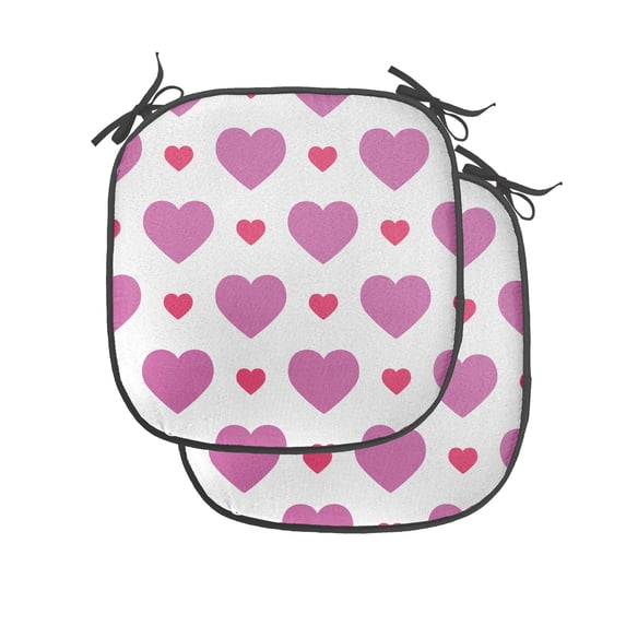 Valentine's Day Chair Seating Cushion Set of 4, Simple Love Themed Pattern with Big and Little Hearts, Seat Pads for Office with Anti-slip Backing, 16"x16", Fuchsia and Dark Pink, by Ambesonne