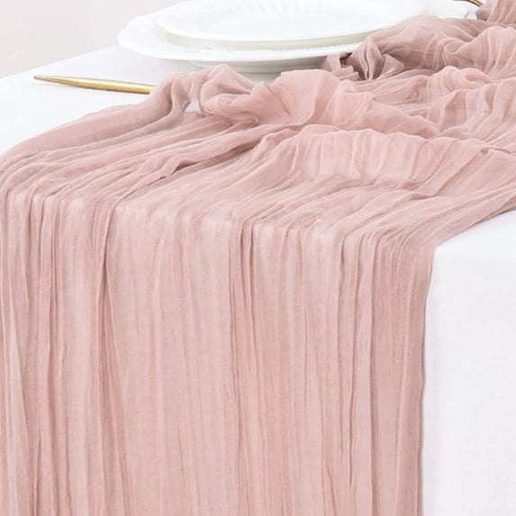 Valentine's Day Cheesecloth Table Runner Boho Rustic Gauze Cheese Cloth Runner for Wedding Party Baby Shower Birthday Home Decor Holiday Decorations 35x120 Inch(Rose Gold)