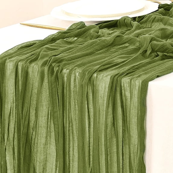 Valentine's Day Cheesecloth Table Runner Boho Rustic Gauze Cheese Cloth Runner for Wedding Party Baby Shower Birthday Home Decor Holiday Decorations 35x120 Inch(Green1)