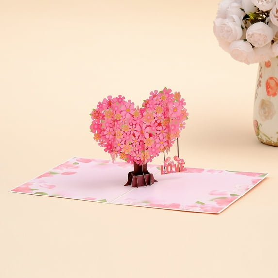 Valentine’s Day Cherry Blossom Pop Up Card, 3D Love Greeting Card, Heart Tree Pop Up Card for Her or Him, Anniversary Birthday Valentine Card