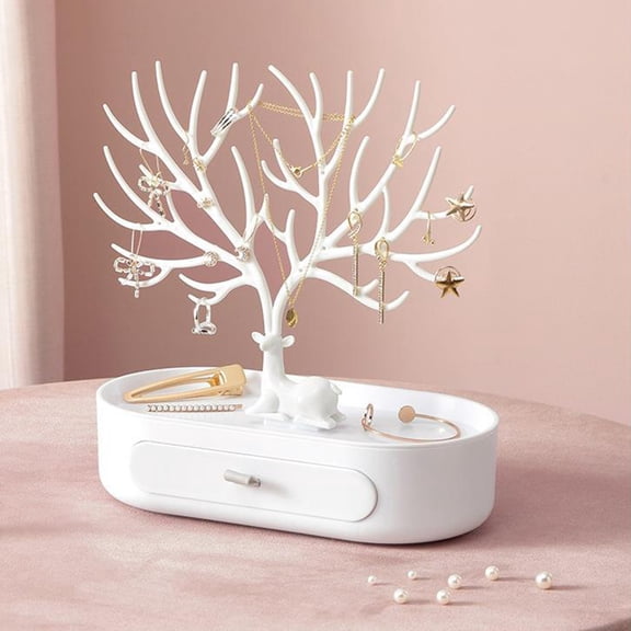 Valentine's Day & Christmas Decorative Deer Jewelry Stand - Stable Desktop Organizer for Necklaces Rings Earrings, Home Vanity Decor & Gift