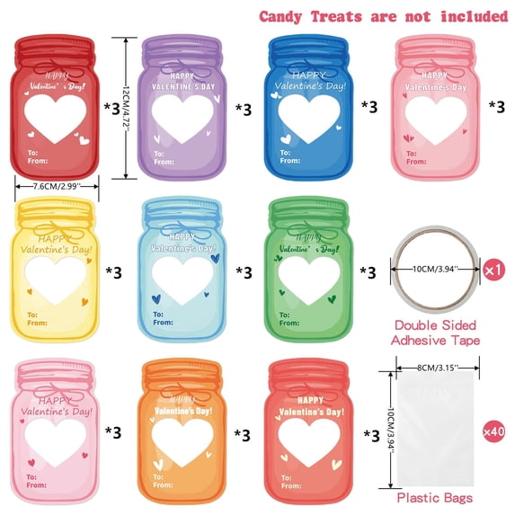 Valentine's Day Classroom Exchange Cards Gift Set,Personalized Small Gift Cards with Transparent Bags and Stickers,Perfect for Candy Packaging Party Favors and School Holiday Exchanges-White