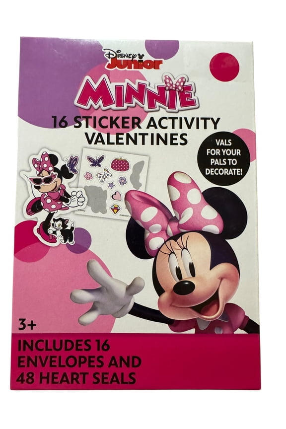 Valentine's Day Classroom Exchange Cards - Minnie Mouse - 16 ct Sticker Activity Valentines