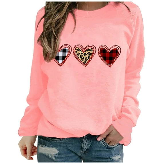 Kukoosong Valentine's Day Sweatshirts for Women Love Heart Grahic Print Long Sleeve Tops Oversized Patch Crewneck Pullover Shirts