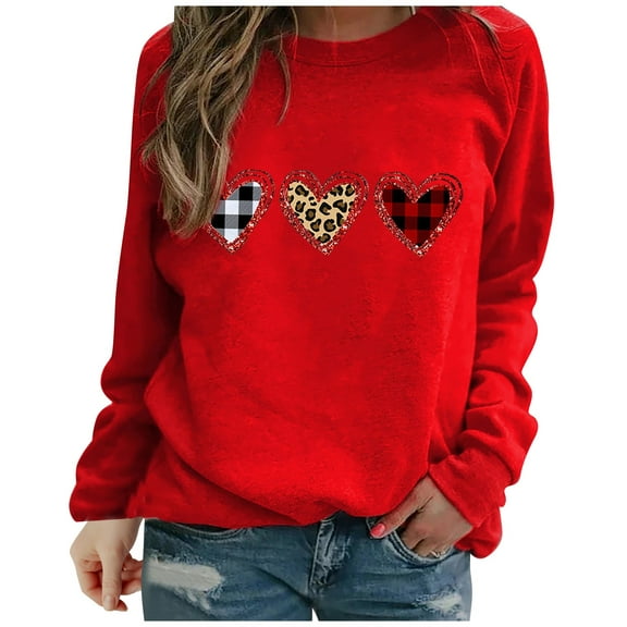 Kukoosong Valentine's Day Sweatshirts for Women Love Heart Grahic Print Long Sleeve Tops Oversized Patch Crewneck Pullover Shirts