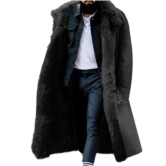 Valentine's Day Clearance Juebong Men Casual Solid Winter Turndown Keep Warm Single-breasted Windbreaker Thicken Over The Knee Overcoat Coat