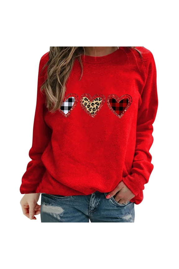Valentine's Day Sweatshirts for Women Love Heart Grahic Print Long Sleeve Tops Oversized Patch Crewneck Pullover Shirts