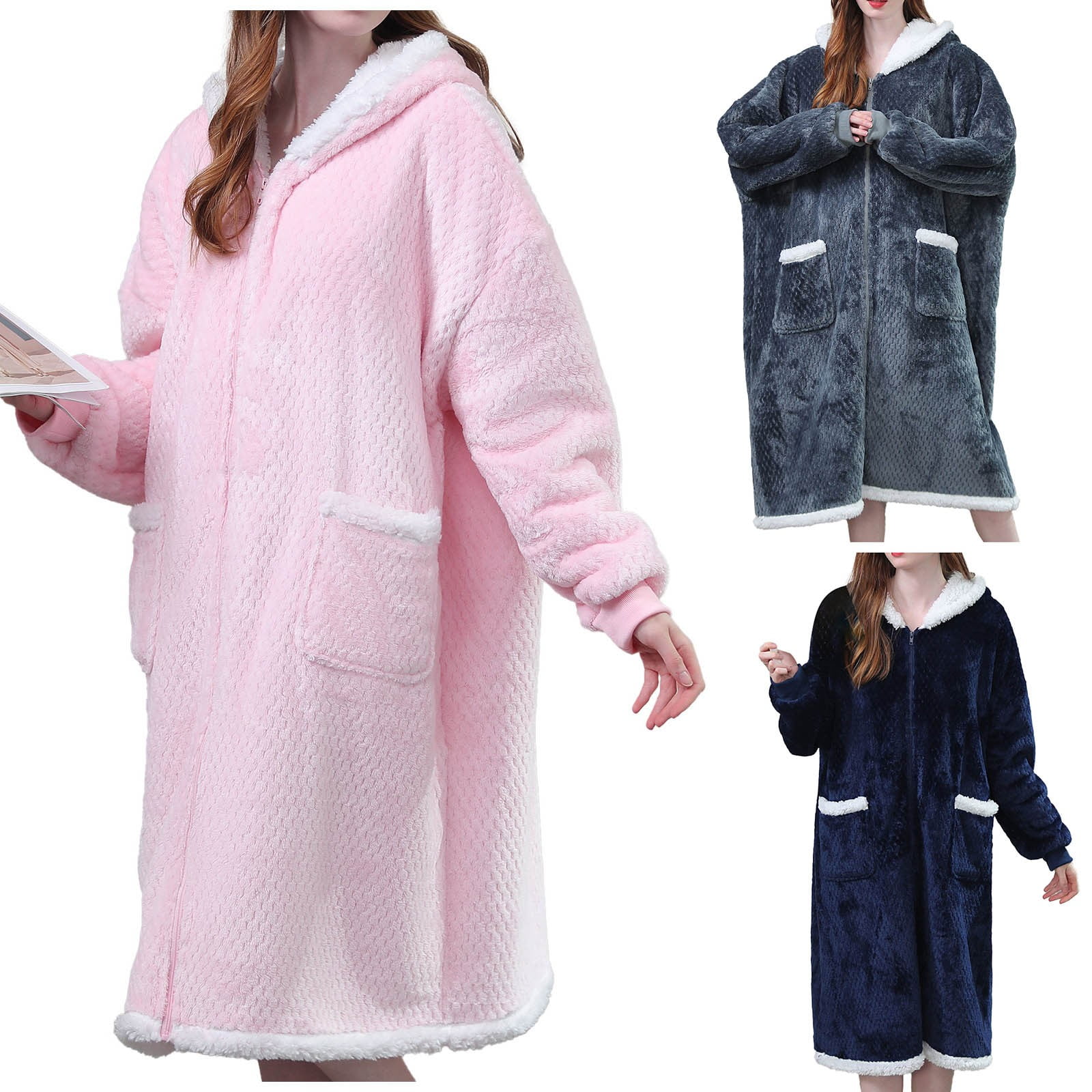 Valentine's Day Clearance Sale!Women's Fleece Zip Robe Plus Size,Fuzzy
