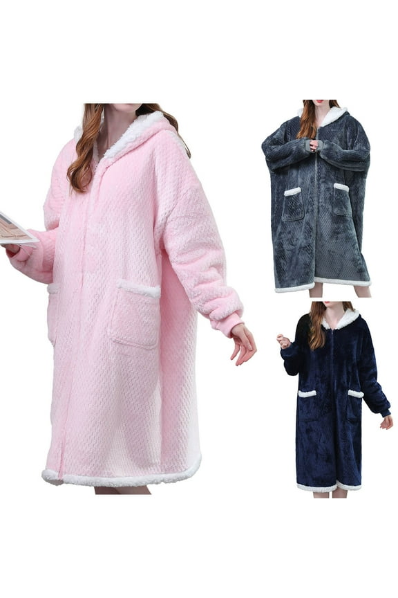 Women's Fleece Zip Robe Plus Size,Fuzzy Robes for Women Plaid,Winter Warm Robes for Women Zip Front Plush,Casual Spa Robe Housecoat Fleece Loungewear Pajamas Sleepwear