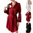 thumbnail image 1 of Valentine's Day Clearance Sale!YANHAIGONG Silk Robes for Women Knee Length, Satin Bathrobes for Women Plus Size,Silk Robes Bride Bridesmaid, Kimono Satin Bathrobe V Neck Sleepwear with 3/4 Sleeve, 1 of 8