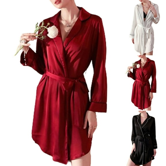 Valentine's Day Clearance Sale!YANHAIGONG Silk Robes for Women Knee Length, Satin Bathrobes for Women Plus Size,Silk Robes Bride Bridesmaid, Kimono Satin Bathrobe V Neck Sleepwear with 3/4 Sleeve