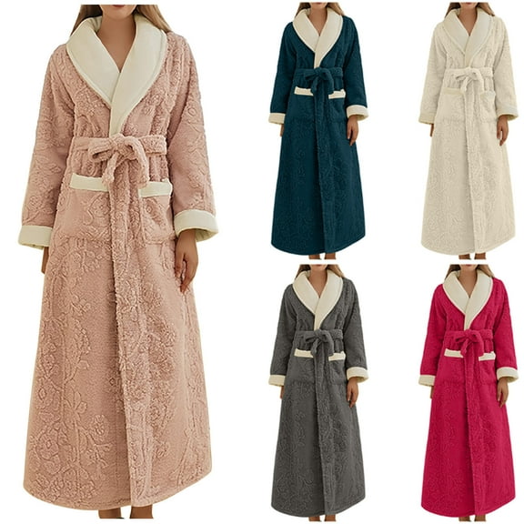 Valentine's Day Clearance Sale!YANHAIGONG Warm Robes for Women No Hood,Fleece Bathrobes for Women,Soft Warm Plush Long Sleeve Fleece Bathrobes for Women,Fuzzy Fleece Spa Robe Winter Robes