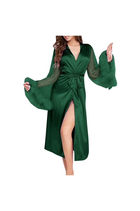 Valentine's Day Clearance Sale!YANHAIGONG Women Feather Lace Sleeve Robe, Plus Size Women Robes Clearance Mesh Patchwork Sexy Lace Lingerie Robe,Sexy Robes for Women Christmas