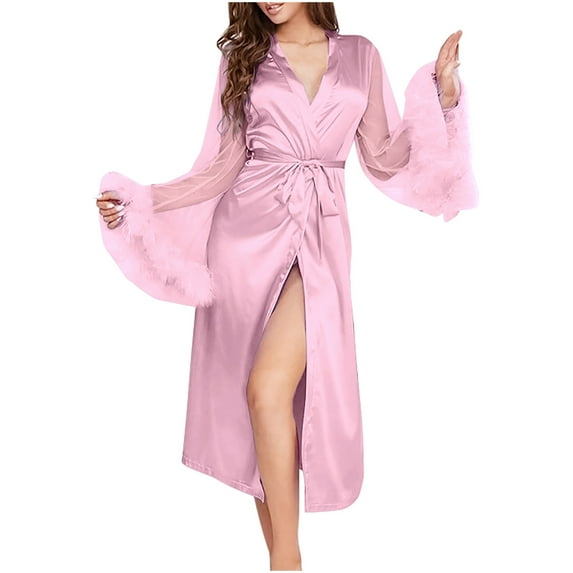 Valentine's Day Clearance Sale!YANHAIGONG Women Feather Lace Sleeve Robe, Plus Size Women Robes Clearance Mesh Patchwork Sexy Lace Lingerie Robe,Sexy Robes for Women Christmas
