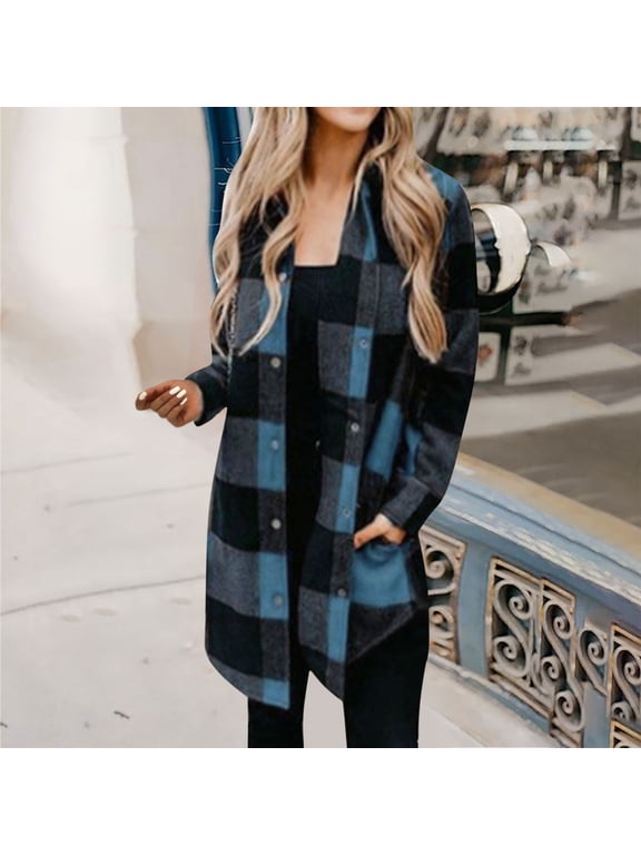 Valentine's Day Clearance Sales Women Plaid Printing Cardigan Jacket Autumn Outdoor Plus Size Outwear Shirts Outwear