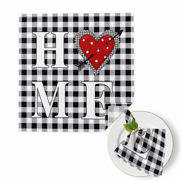 Valentine's Day Cloth Napkins Set of 1 Black White Checkered Red Heart Arrow Modern Soft Washable Square Dinner Napkins for Party Wedding Restaurant Hotel Cocktail 20x20 Inch