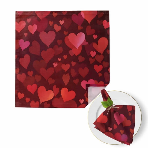 Valentine's Day Cloth Napkins Set of 1 Red Love Abstract Heart Romantic Dark Red Soft Washable Square Dinner Napkins for Party Wedding Restaurant Hotel Cocktail 20x20 Inch