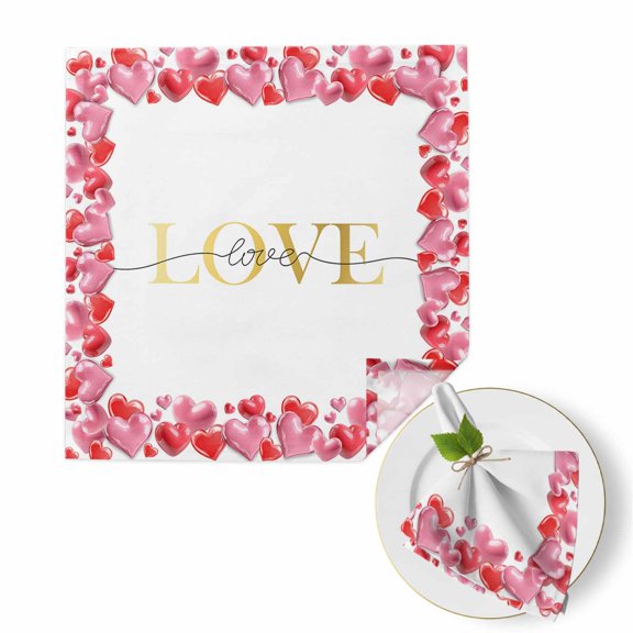 Valentine's Day Cloth Napkins Set of 1 Watercolor Red Pink Love Heart Gold Black Love Quote Soft Washable Square Dinner Napkins for Party Wedding Restaurant Hotel Cocktail 20x20 Inch