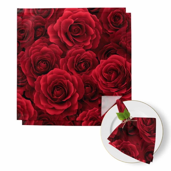 Valentine's Day Cloth Napkins Set of 2 Modern Romantic Dark Red Roses Petal Floral Plant Soft Washable Square Dinner Napkins for Party Wedding Restaurant Hotel Cocktail 20x20 Inch