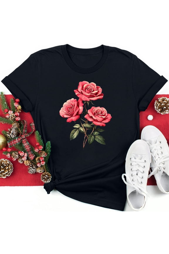 Valentine's Day Clothes Under 10.00 TMOYZQ Women's Plus Size T-Shirts Casual 3/4 Sleeve Crew Neck Blouse Fashion Red Rose Graphic Pullover Tops