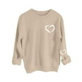 thumbnail image 1 of Valentine's Day Clothes Womens Love Heart Printed Crewneck Sweatshirts Loose Casual Long Sleeve Pullover Tops (L, Khaki #C), 1 of 7