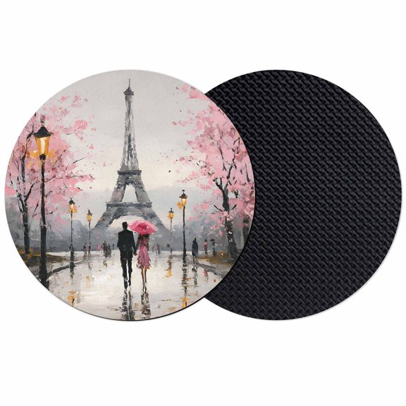 Valentine's Day Coasters Set of 2, Absorbent Coasters for Drinks, Couples Flowers Rainy Tower Romantic Pink Coaster for Desk Coffee Table Protection, Home Decor House Warming Gifts 4"