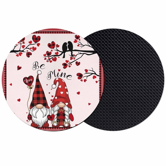 Valentine's Day Coasters Set of 2, Absorbent Coasters for Drinks, Gnomes Love Birds Trees Plaid Lines Pink Coaster for Desk Coffee Table Protection, Home Decor House Warming Gifts 4"